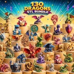 CNC 130 Dragons STL Bundle, 3D Print Fantasy Dragon Files Pack, Figurines, Busts, Wall Decor, Chibi Models, Statues, Instant Download