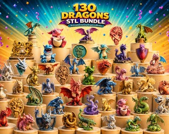 CNC 130 drakar STL-paket, 3D-utskriftsfantasidrakefiler, figurer, byster, väggdekor, chibi-modeller, statyer, direktnedladdning