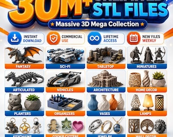 30M+ STL Files Bundle, Ultimate 3D Printing Library, Fantasy, Miniatures, Vehicles, Flexi Dragons, Articulated STL Pack, Commercial License