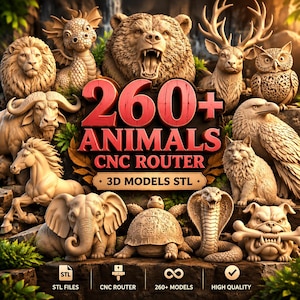 200+ Animal STL Files Collection | 3D Relief Models for CNC Router | Wood Carving Designs | Laser Engraving Files | Wildlife CNC Art