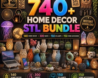 740+ 3D Printable Home Decor Bundle STL, Vases, Lamps, Wall Art, Planters, Key Holders, Stands & 3D Printable Digital Bundle