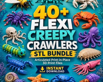 40+ Flexi Bugs & Creepy Crawlers STL-paket | Ledade 3D-utskriftsleksaker | Sensoriska modeller | STL-filer för utskrift på plats