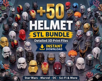50 hjälmar i STL-format | 3D-utskrivbara cosplay-masker | Sci-Fi-fantasi-rustningsfiler
