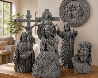 Jesusstaty STL-paket, 10 kristna 3D-utskriftsfiler, digital nedladdning
