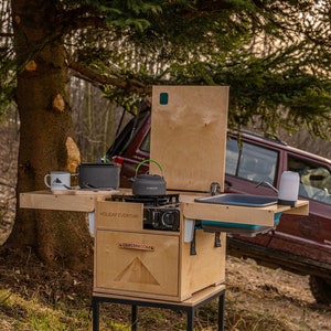 Mobile camping kitchen, Camperini MINI, camping box, chuck box.