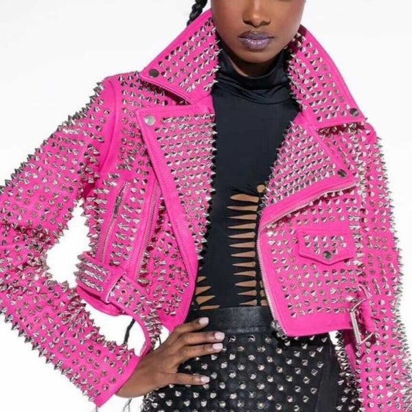 Pink Leather Jacket Etsy