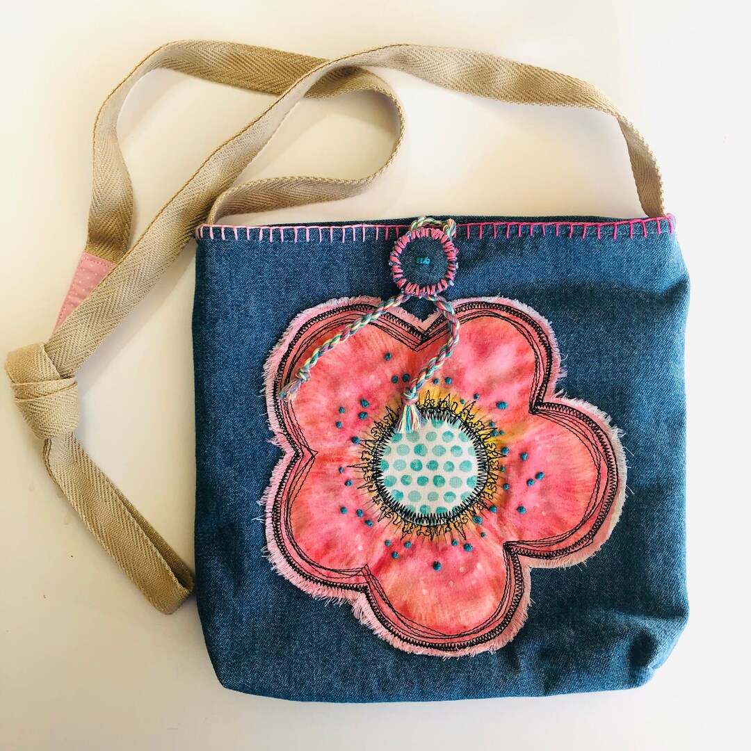 DENIM BAG WITH HAND EMBELLISHMENT