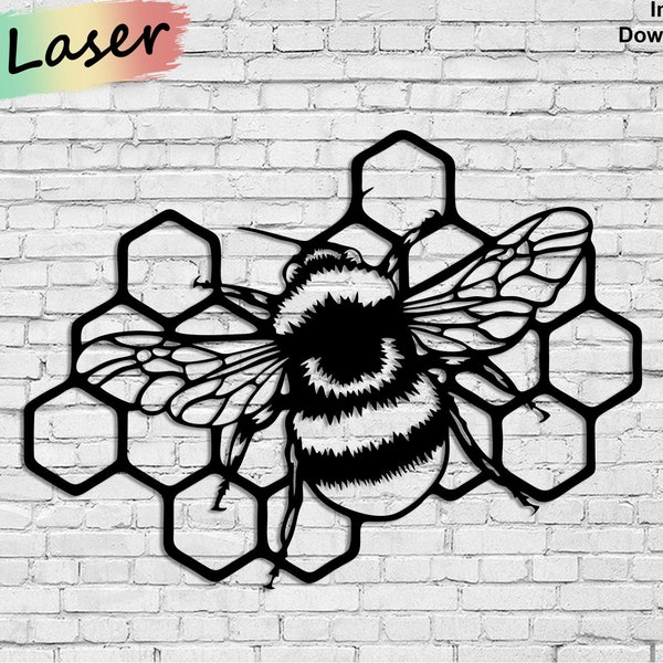 Honeycomb Bee Wall Art, Ai, Cdr, Dxf, Pdf, Svg, Vector, Archivos digitales, Láser, Plasma, Glowforge, CNC, Corte, Corte, Grabado, Enrutador, Metal