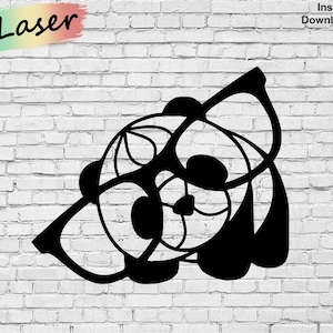 Panda z okularami Sztuka ścienna, Ai, Cdr, Dxf, Pdf, Svg, Wektor, Pliki cyfrowe, Laser, Plazma, Glowforge, CNC, Cięcie, Grawerowanie, Router, Metal