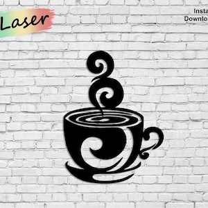 Cup of Coffee Wall Art, Ai, Cdr, Dxf, Pdf, Svg, Vector, Digital Files, Laser, Plasma, Glowforge, CNC, Cutting, Engraving, Router, Metal