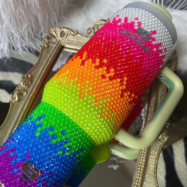 40 OZ Rainbow Ombré Bling Rhinestone Stanley