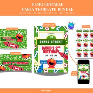 Editable Elmo Birthday Invitation Bundle – Digital Canva Template | Sesame Street Party Invite | Instant Download