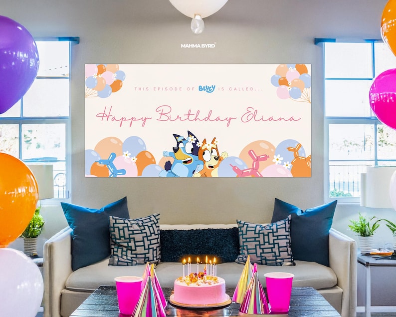 Bluey Birthday Banner Printable Girls Editable Canva Template - Etsy ...