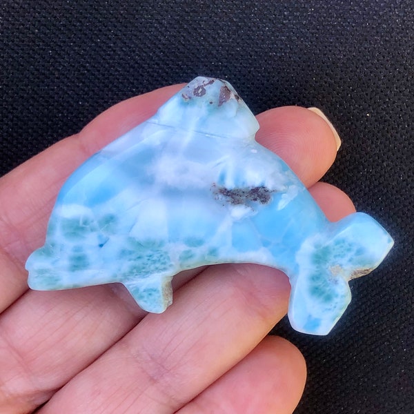 Calming carved 2 1/2” Larimar Dolphin, Home Decor, Crystal Gift, Healing Stones