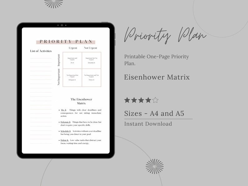 Eisenhower Matrix Printable Priority Planner Productivity Planner Two ...