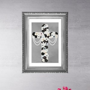 Printable Floral Cross Wall Art, Printable Religious Wall Art, Floral ...