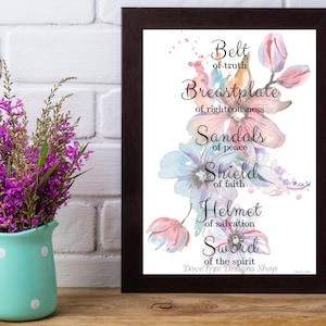 Floral Wall Art-Armor of God-Inspirational Wall Art-Scripture Wall Art-Religious Wall Art and Decor -INSTANT DOWNLOAD
