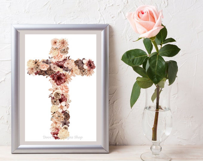 Printable Floral Cross Wall Art-printable Religious Wall Art-floral ...