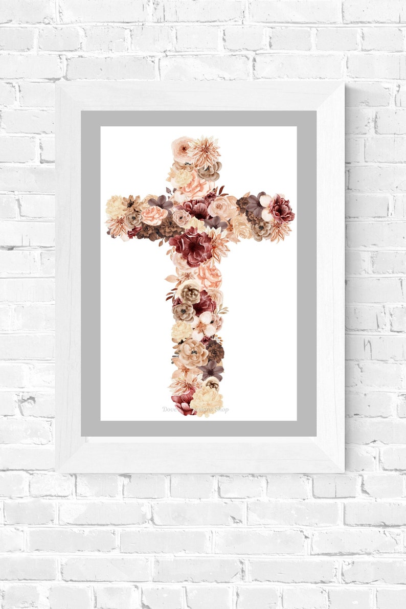Printable Floral Cross Wall Art-printable Religious Wall Art-floral ...