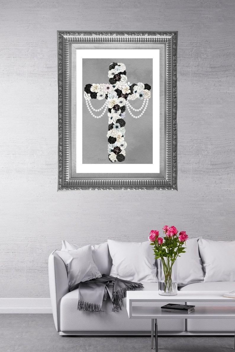Printable Floral Cross Wall Art, Printable Religious Wall Art, Floral ...