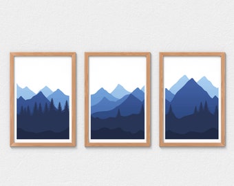 3 Piece Mountain Wall Art Print, Set of 3 Landscape Art, Mountain Sunset Printable, Nature Printable, Home Decor, Digital Download, Wall Art