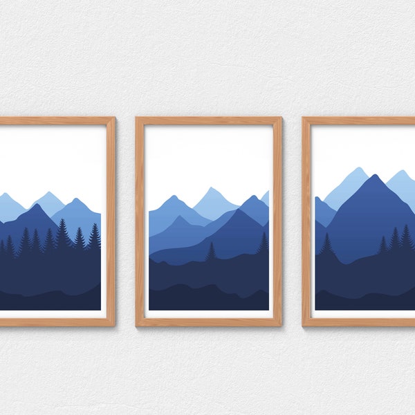 3 Piece Mountain Wall Art Print, Set of 3 Landscape Art, Mountain Sunset Printable, Nature Printable, Home Decor, Digital Download, Wall Art