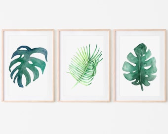 Set of 3 Botanical Prints, Botanical Printable, Home Decor, Wall Art, Digital Download, Tropical Leaf Print, Tropical Print, Tropical Leaves