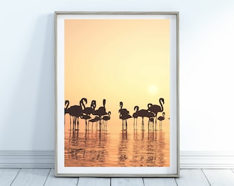 Flamingos Printable, Sunset Beige, Nature Printable, Landscape Printable, Home Decor, Wall Art Printable, Animal Poster Print, Flamingos Art
