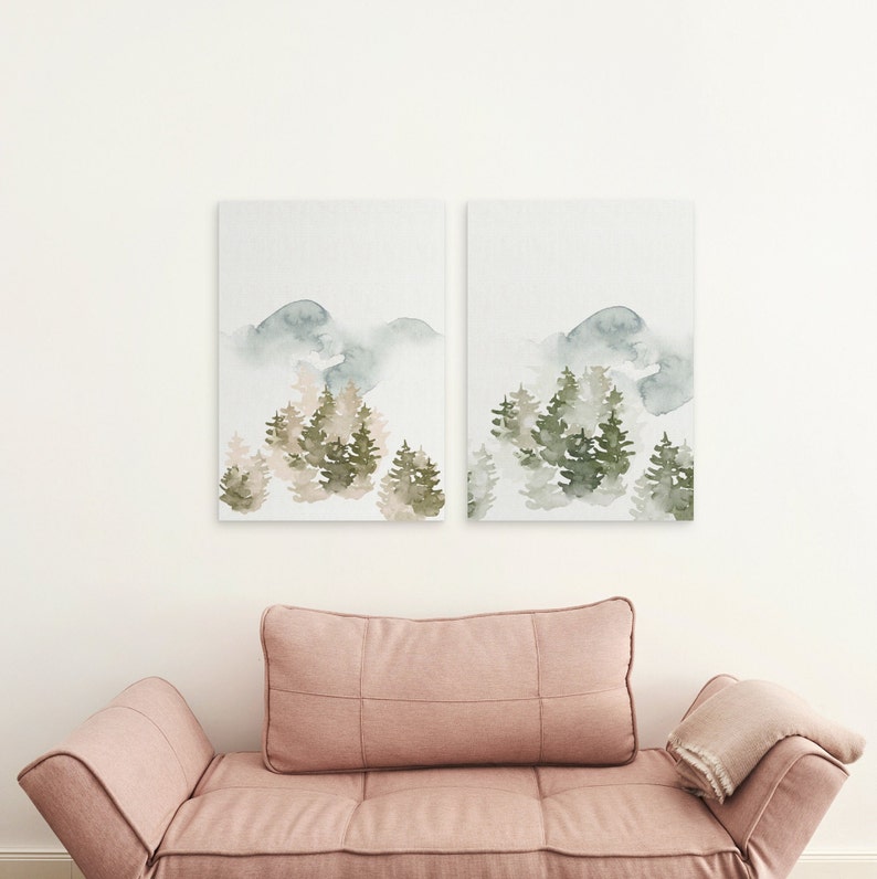 Set of 2 Mountain Prints, Mountain Watercolor Print, Home Decor, Wall Art Printable, Watercolour Mountains Print, Beige Watercolor Print image 5