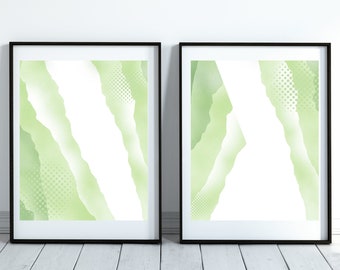 2 Piece Art Prints, Abstract Poster Set, Bedroom Wall Art, Green Wall Art, Dining Room Art, Minimalist Contemporary, Scandinavian Art Print