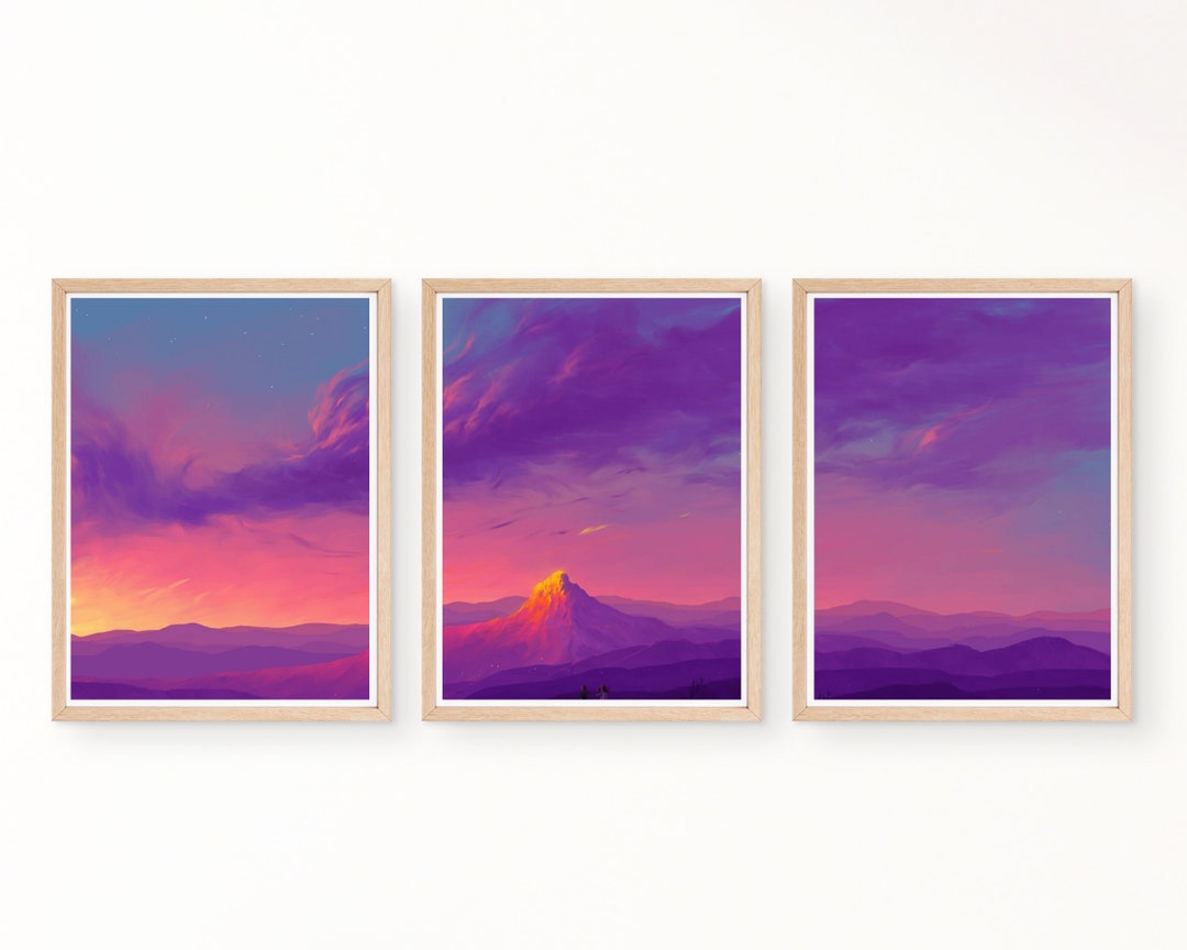 3 Piece Mountain Wall Art Print, Set of 3 Landscape Art, Mountain