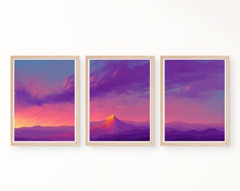 3 Piece Mountain Wall Art Print, Set of 3 Landscape Art, Mountain Sunset Printable, Nature Printable, Home Decor, Digital Download, Wall Art