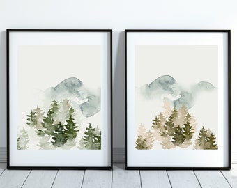 Set of 2 Mountain Prints, Mountain Watercolor Print, Home Decor, Wall Art Printable, Watercolour Mountains Print, Beige Watercolor Print