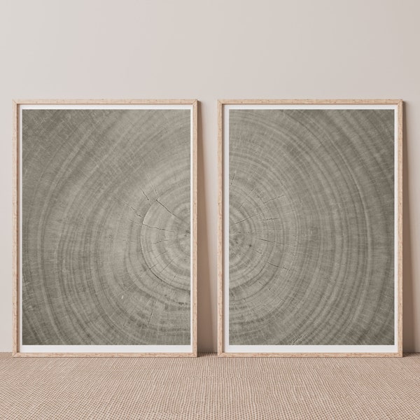 Set of 2 Tree Ring Prints, Two Tree Ring Printable, Log Slice Print, Wall Art Printable, Tree Rings Art Print, Two Black & White Tree Rings