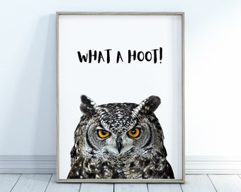 Owl Print, What A Hoot! Print, Owl Funny Printable, Home Decor, Wall Art Printable, Bird Printable, Animal Print, Digital Download, Owl Art