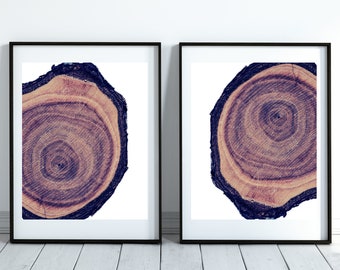 Set of 2 Tree Ring Printable, Two Piece Tree Ring Print, Black & White Tree Ring Printable, Home Decor, Wall Art Printable, Two Tree Rings