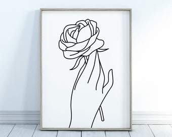 Line Art Print, Line Art Hand Printable, Line Art Rose Print, Home Decor, Wall Art, Digital Download, Rose Printable, Hand Print, Flower Art