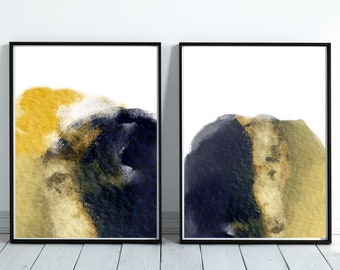 Set of 2 Watercolor Prints, Watercolour Printable, Home Decor, Wall Art Printable, Modern Living, Two Abstract Watercolor Prints, Gold Art