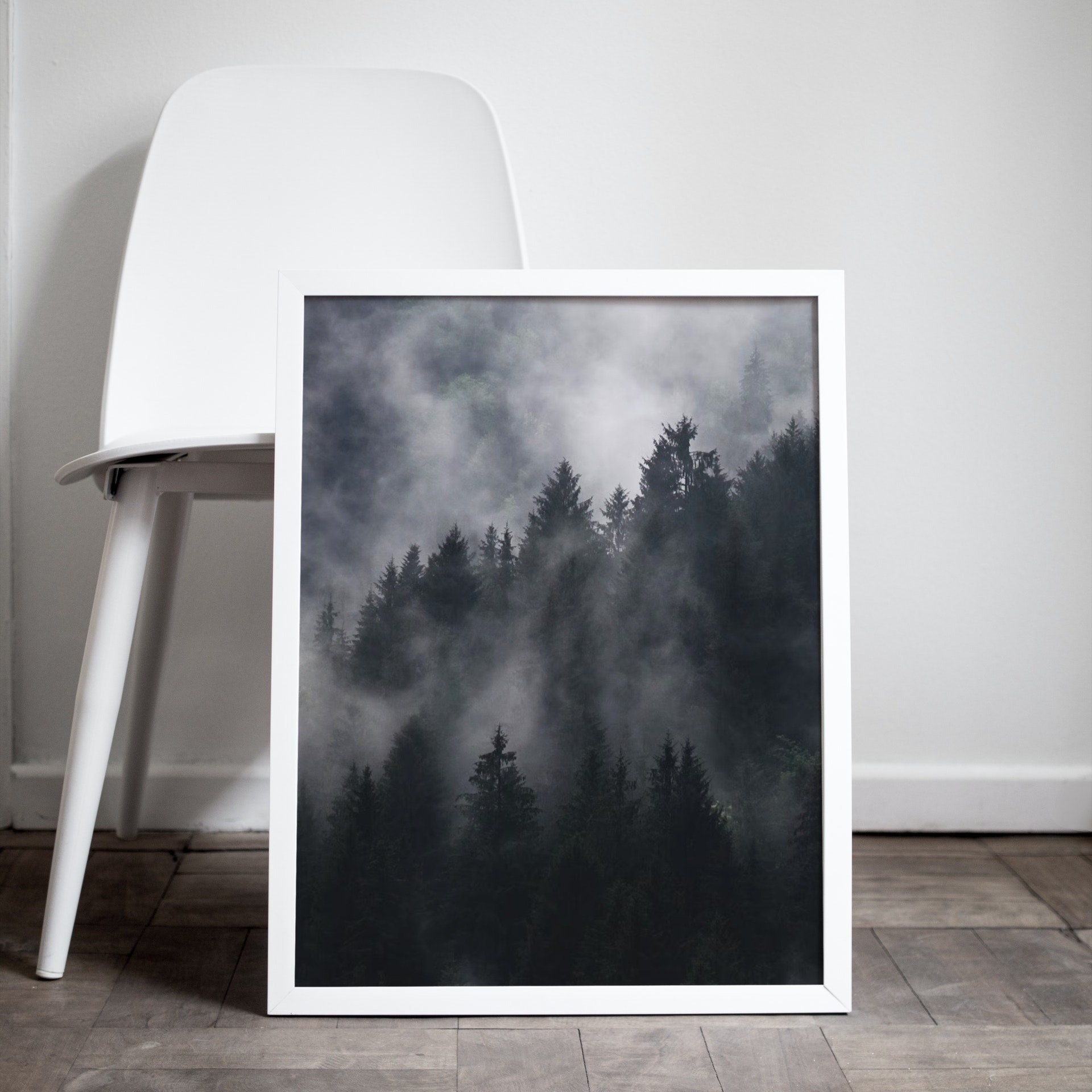 3 Piece Forest Wall Art Print, Set of 3 Forest Landscape Art, Black