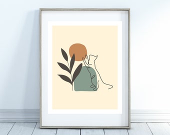 Boho Cat Print, Modern Living Art Print, Nordic Boho Printable, Cat Print, Cat Printable, Beige Boho Print, Wall Art Printable, Home Decor