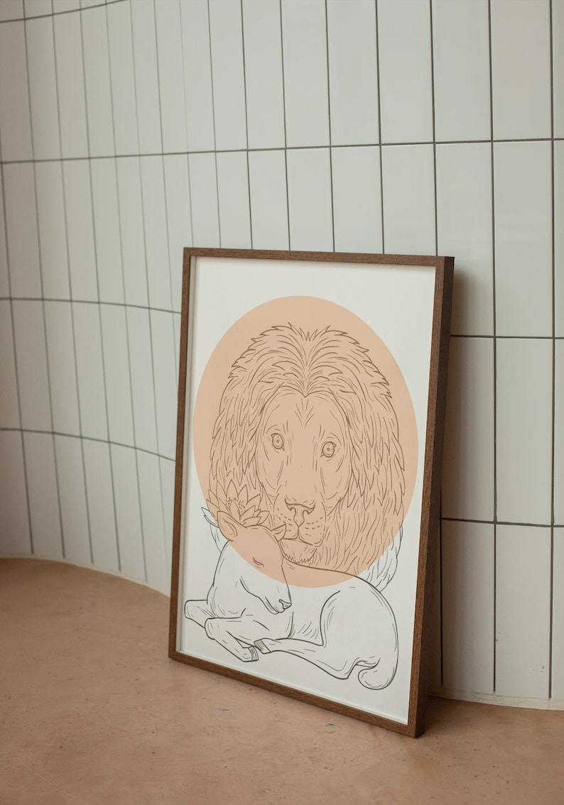 Lion Lamb Printable Line Art Printable Lion Printable Lamb Etsy UK