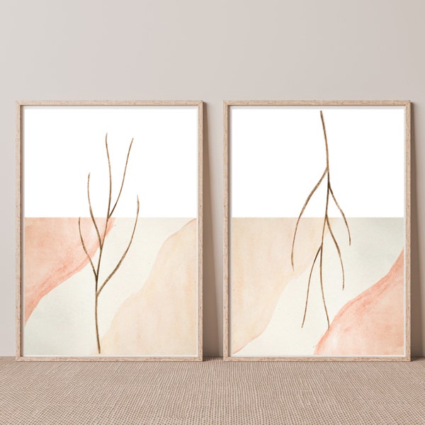 Modern Simple Neutral Gallery Wall Art Set of 2 Nordic Prints Simple Abstract Art Minimalist Brush Strokes Modern Line Drawing Home Decor