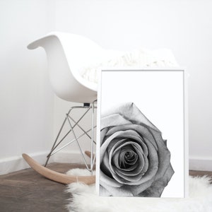 Rose Wall Art Printable, Black & White Rose Print, Home Decor, Digital Download, Rose Art Print, Rose Close-up Print, Flower Printable image 2