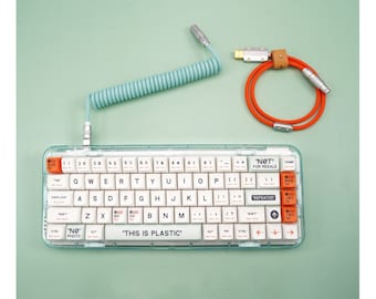 Customized Mechanical Keyboard TPU Rubber Coiled USB C Cable with Orange Aviator Coil on Keyboard Side