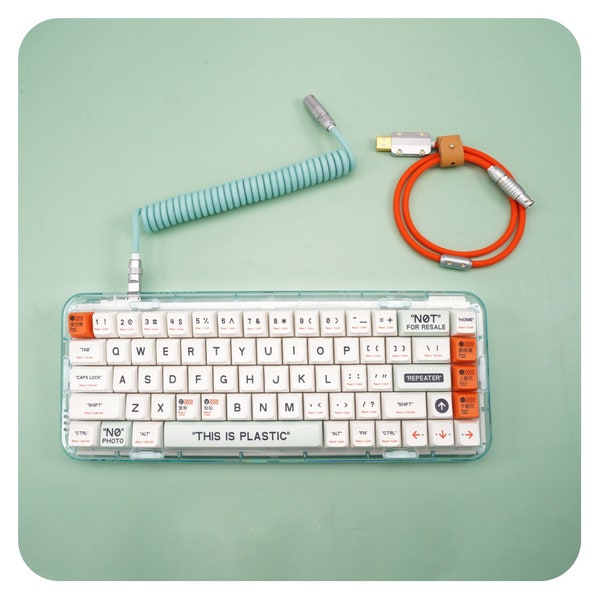 Customized Mechanical Keyboard TPU Rubber Coiled USB C Cable with Orange Aviator Coil on Keyboard Side