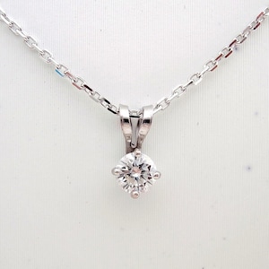 14K Gold Diamond Necklace Pendant / Diamond Solitaire 0.16 ct Pendant with Solid Gold Necklace / 14K White Gold Natural Diamond Solitaire