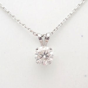 0.50 ct Pendant Natural Diamond with Solid Gold Necklace / 14K White Gold White Natural Diamond Solitaire Charm