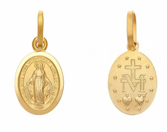 18K Solid Yellow Gold MIRACULOUS Medal Virgin MARY MADONNA 9 x 14 mm Made in Italy