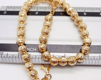 18k Gold Bead Bracelet, Gold Ball Bracelet, Diamond Cut Bracelet, Gold Italian Bracelet, Real Gold Bracelet, Made in Italy