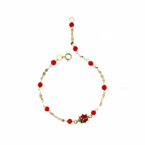 18K Gold Bracelet for Child • 18k Gold Chain Bracelet for Child Baby bracelet with box Ladybug and coral, in 18K yellow gold • Made in Italy